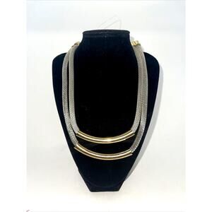 Necklace Gold & Silver Tone 18" Mesh Multi Strand Bar Pendant Jewelry B#8